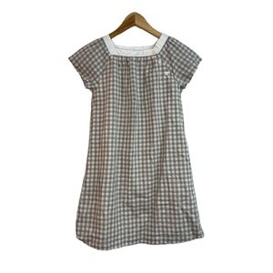 Olive‎ Juice Girls Grey Gingham Cotton Dress Size 10 Square Neck Cap Sleeve